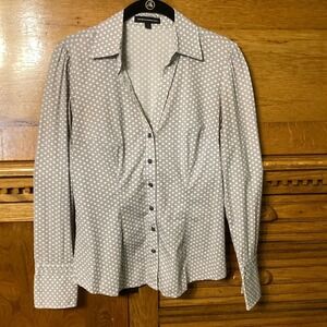 Express Design Studio Grey White Polka Dot Striped Button Down Shirt Preppy